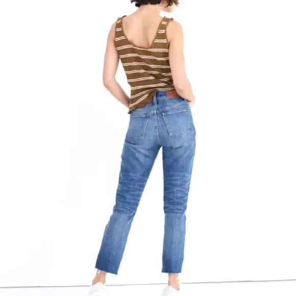 Madewell High Rise Crop Slim Boy Jeans Raw Blue Denim  SZ 25  EUC - Picture 2 of 8